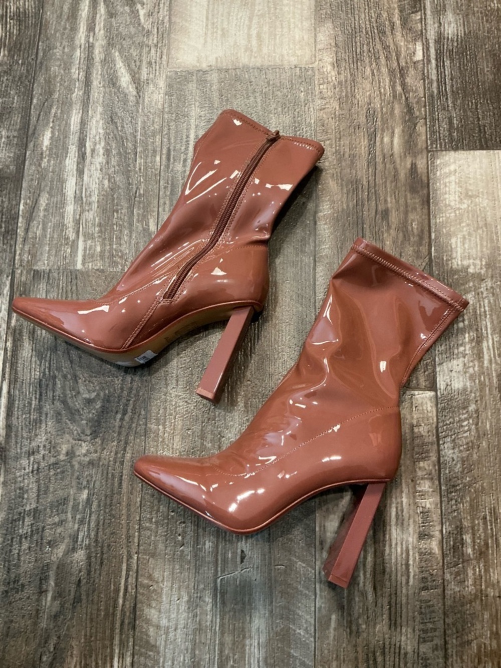 Aldo Glossy Mid-Calf Block Heel Boots in Chestnut Pink Size 6.5 - Picture 5 of 16
